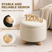 HOMCOM Storage Sitting Bench with Lid, Round Storage Ottoman with Rubberwood Legs, Beige(m-7)