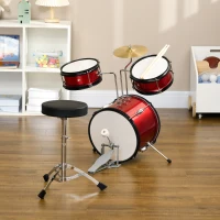 AIYAPLAY Batería para Niños de +3 Años con Taburete Ajustable Tambores Bombo Platillo Pedal y Baquetas 80x60x48-65 cm Rojo(m-10)