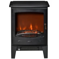 HOMCOM Electric Fireplace Stove, Free standing Fireplace Heater with Realistic LED Flame Effect and Adjustable Brightness, Overheat Safety Protection, 900W/1800W, Black(m-10)