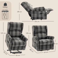 HOMCOM Power Lift Recliner Chair with Vibration Massage, Heat, Checked Lift Chair with Remote, Side Pockets, Grey(m-3)
