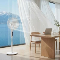 HOMCOM Ventilateur sur pied contrôlé par APP, ventilateur 45 cm avec télécommande, 3 vitesses, 3 modes, hauteur réglable, blanc(m-2)
