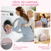 AIYAPLAY Sofá Infantil Convertible en Cama y Zona de Juego con Cojín de Corona 116x61x14 cm Rosa y Azul Grisáceo(m-6)