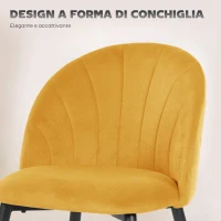 HOMCOM Set 2 Sedie da Pranzo Imbottite con Schienale a Conchiglia in Velluto, 52x55x79 cm, Giallo(m-3)