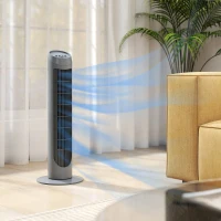 HOMCOM Tower Fan for Bedroom Cooling, 75cm Electric 70° Oscillating with 3 Speed Settings, Standing Floor Fan, Grey(m-2)