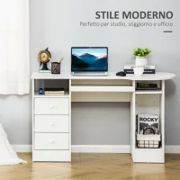 HOMCOM Scrivania da PC per Ufficio con Scaffali, Cassetti e Ripiano Testiera in Legno, 125x60x74cm(m-6)