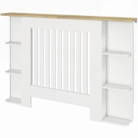 HOMCOM Cache-radiateur avec étagères de rangement ouvertes, couvercle de radiateur en bois à lattes, 124x19x83cm, blanc(m-12)