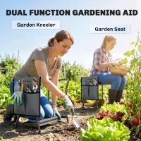 Outsunny Steel Frame Padded Garden Kneeler, with Tool Bag - Grey(m-4)