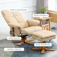 HOMCOM Sillón Relax Reclinable con Reposapiés 10 Puntos de Masaje Giratorio Mando a Distancia Bolsillo Lateral Crema(m-7)