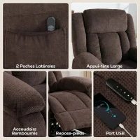 HOMCOM Fauteuil Releveur Électrique, Fauteuil Relax Électrique en Velours, Dossier Inclinable, Assise Large, Port USB, Marron(m-6)
