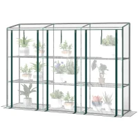 Outsunny Serre de jardin avec étagères à 3 niveaux serre de balcon 3 portes enroulables zippées 215 x 46 x 151 cm transparent(m-12)