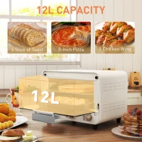 HOMCOM Mini Oven, Small Toaster Oven with Glass Door, Adjustable Temperature and Timer, Accessory Included, 750W, Cream White(m-4)