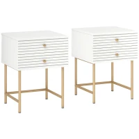 HOMCOM Set of Two Elegant Bedside Tables - White/Gold-Tone(m-11)