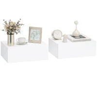 HOMCOM Floating Bedside Table Set of 2, Wall-Mounted Nightstand with Storage Drawer, White(m-1)