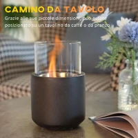 HOMCOM Camino a Bioetanolo da Tavolo con Serbatoio da 0.4L, 12x12x19cm, Grigio Scuro(m-6)