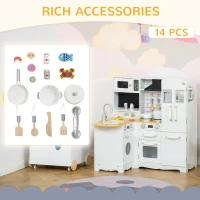 HOMCOM Kids Kitchen Playset, Large Pretend Role Play Kitchen, White(m-6)