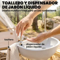 Outsunny Lavamanos Portátil Estación de Lavado para Actividades al Aire Libre y Camping con Tanque de Agua de 17L Dispensador de Jabón Toallero y 2 Ruedas HDPE para Eventos, Reuniones Gris Claro(m-7)