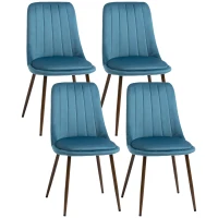 HOMCOM Set de 4 Scaune de Masa, Scaune de Bucatarie Moderne cu Tapiterie de Catifea, Spatar Curbat si Picioare de Otel pentru Camera de Zi, Dormitor, Albastru(m-12)