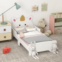 ZONEKIZ Cama para Crianças de 3-6 Anos 143x74x67 cm Cama Infantil de Madeira em Forma de Unicornio Branco(m-10)