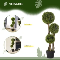 HOMCOM Pianta di Bosso Artificiale a 3 Sfere con Vaso Incluso e Fondo Rinforzato, Altezza 90 cm(m-7)