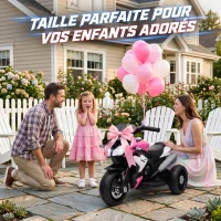 HOMCOM Moto électrique enfants 3 roues 6 V, voiture électrique enfants 3 à 5 ans, effets lumineux et sonores, 86x42x52cm, rose(m-7)