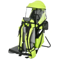 HOMCOM Baby Hiking Backpack Carrier Child Carrier with Ergonomic Hip Seat Detachable Rain Cover Adjustable Straps Stand for Toddler 6 - 36 Months Green(m-1)