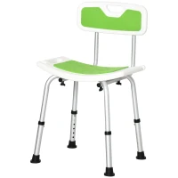 HOMCOM Shower Stool with Backrest, Height Adjustable Shower Chair with Anti-slip Foot Pads, Shower Head Holder, Green(m-10)