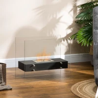 HOMCOM Camino Bioetanolo in Metallo e Vetro, 3h di Combustione con Serbatoio 1.5L e Copertura 25m², 60x26x50 cm, Nero(m-10)