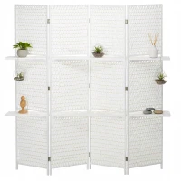 HOMCOM Paravent 4-teilig 181 x 180 cm Faltbar Raumteiler mit 2 Regalen aus Kiefernholz, Bambus für Schlafzimmer, Weiß(m-12)