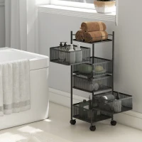 HOMCOM Küchenwagen, 5 drehbare Körbe, 4 Lenkrollen, Metallrahmen, Schwarz(m-9)