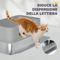 PawHut Lettiera per Gatti XL in Acciaio Inox con Paletta, Lati Alti, Antiperdita, Antiodore, Fino a 7 kg, Grigio(m-6)