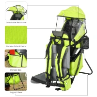 HOMCOM Baby Hiking Backpack Carrier Child Carrier with Ergonomic Hip Seat Detachable Rain Cover Adjustable Straps Stand for Toddler 6 - 36 Months Green(m-6)
