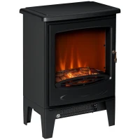 HOMCOM Electric Fireplace Stove, Free standing Fireplace Heater with Realistic LED Flame Effect and Adjustable Brightness, Overheat Safety Protection, 900W/1800W, Black(m-1)