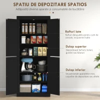 HOMCOM Dulap Înalt de Bucătărie cu 6 Rafturi Reglabile și 4 Uși din Lemn, 76x40.5x184 cm, Negru(m-4)