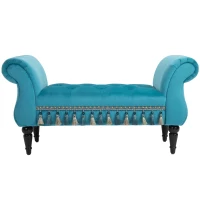 HOMCOM Panca Fondo Letto Imbottita in Gommapiuma, Legno e Poliestere, 117x40x58 cm, Blu(m-9)