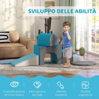 HOMCOM Set da Gioco per Bambini 12-36 Mesi da 7 Blocchi Multicolore in PU e EPE, 170x130x40 cm, Blu e Grigio(m-4)