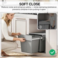 HOMCOM Pull Out Bin, Under Sink Bin - 3 Removable Compartments (15L + 2 x 8L) for 400mm Cabinets, Light Grey(m-7)