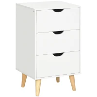 HOMCOM Bedside Table, Bedside Cabinet with 3 Drawers, Small Side Table with Wood Legs and Cut-out Handles for Bedroom, White(m-11)