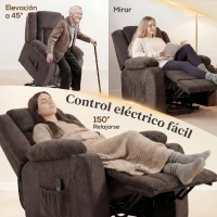 HOMCOM Sillón Relax Reclinable Eléctrico Levanta Personas con Puerto USB Control Remoto Asiento Ancho Reposapiés Marrón(m-4)