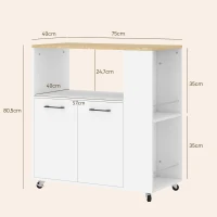 HOMCOM Carrito de Cocina con Ruedas 2 Puertas Estante Ajustable Especieros para Comedor 75x40x80,5 cm Blanco(m-3)