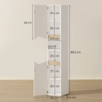 HOMCOM Meuble colonne salle de bain étroit, 2 portes, compartiments ouverts, étagères réglables, 30 x 34,6 x 180,5 cm, blanc(m-3)