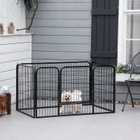 PawHut Recinto per Cani di Piccoli Taglia da Interno ed Esterno, Recinzione per Animali Domestici con Rete 6 pz in Acciaio e Metallo, 125x80x70 cm, Nero(m-2)