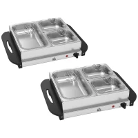 HOMCOM 4.5L Stainless Steel Electric Buffet Server, with 3x Trays and Lids, Set of 2(m-1)