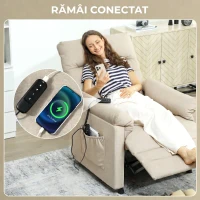 HOMCOM Fotoliu Reclinabil cu Suport pentru Picioare, Încălzire, 8 Puncte de Masaj și 5 Modalități, Catifea, Bej(m-9)