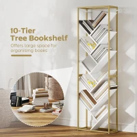 HOMCOM 10 Shelf Modern-Style Bookshelf - Gold Tone/White(m-4)