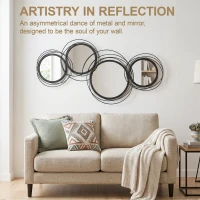 HOMCOM Metal Wall Art 56cm Modern Decorative Mirror Decor for Living Room Bedroom Dining Room, Black(m-4)