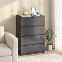 HOMCOM Commode 4 tiroirs, meuble de rangement à haute brillance, fermeture douce et silencieuse, 55 x 34 x 80 cm, gris(m-10)