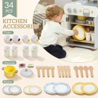 AIYAPLAY Wooden Dishwasher Playset, Kitchen Sink Toys with Faucet, Sink and Accessories, Gift for Boys Girls Toddlers(m-5)