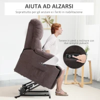 HOMCOM Poltrona Elettrica Alzapersona Reclinabile 150°, Poltrona Relax Elettrica in Velluto con Connettore USB, Motore, Poggiapiedi e Tasche Laterali per Anziani, Marrone(m-5)