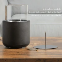 HOMCOM Camino a Bioetanolo da Tavolo con Serbatoio da 0.4L, 12x12x19cm, Grigio Scuro(m-7)