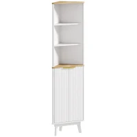 HOMCOM Tall Bathroom Storage Cabinet, Slim Bathroom Storage Unit with Doors and Adjustable Shelves, Freestanding Bathroom Cabinet with Curved Profile Design, White(m-1)